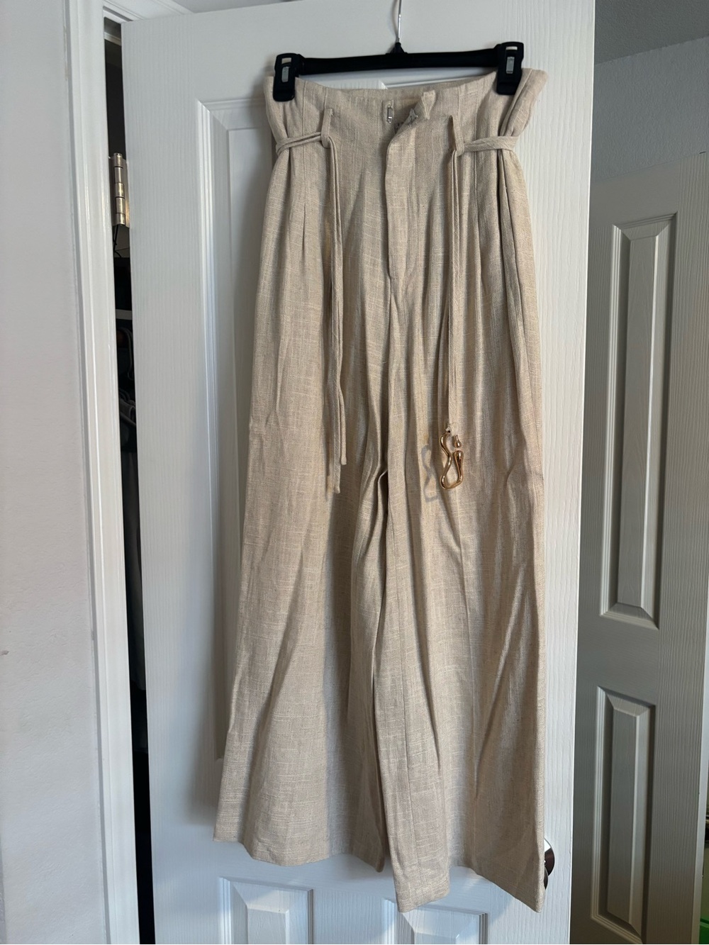 MOTF Paperbag-Waist Wide Leg Pants in Natural Beige